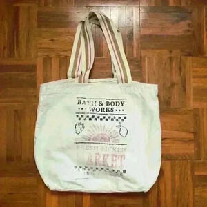 BBW Bath and Body works beige canvas tote with inner pocket